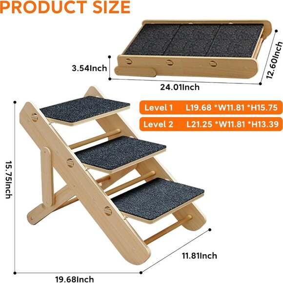 2-Level Convertible Foldable Pet Ramp & Stairs for Couch & Bed (Indoor Use) - Picture 5 of 8